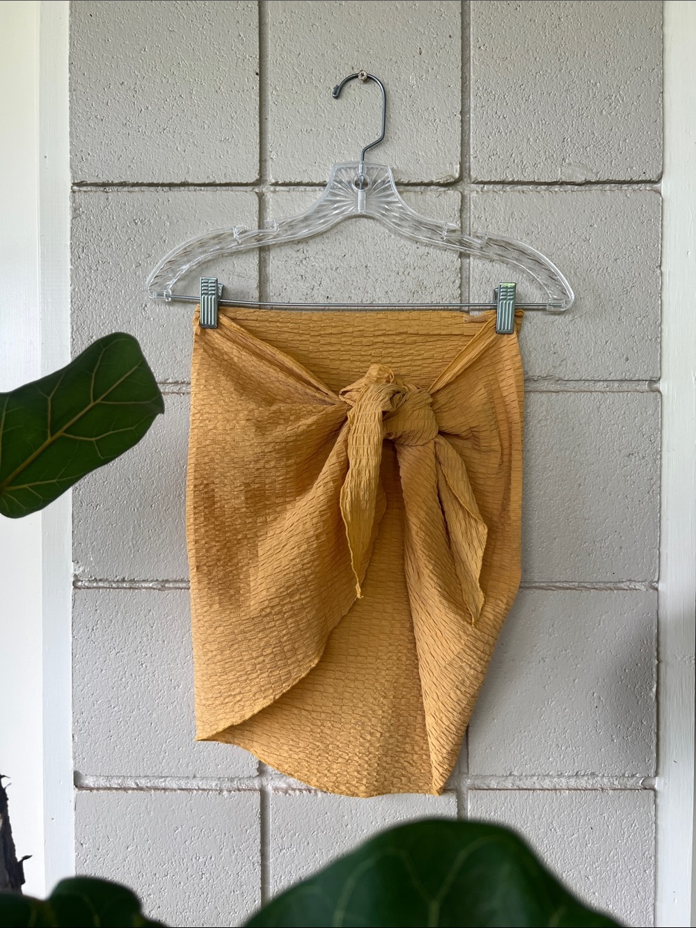Montce Textured Mini Skirt sarong in Muted Mustard Gold
